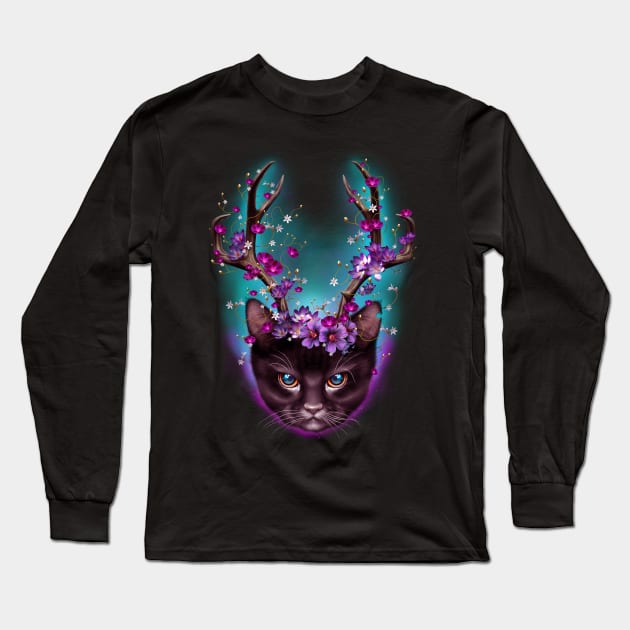 CAT HORNS UP Long Sleeve T-Shirt by ADAMLAWLESS